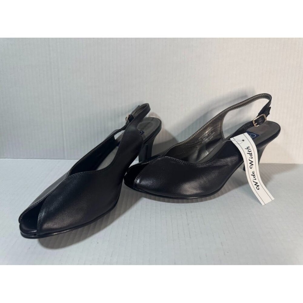 NWT Ladies Sling Back Black Peep Toe Pumps, Size 9WW